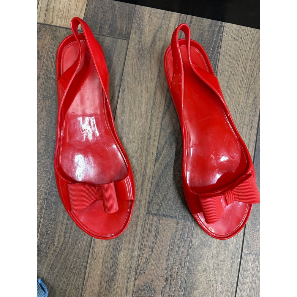 Kate Spade New York Red Jelly Bow Slingback Sandals Womens Size 9 Flat Shoes